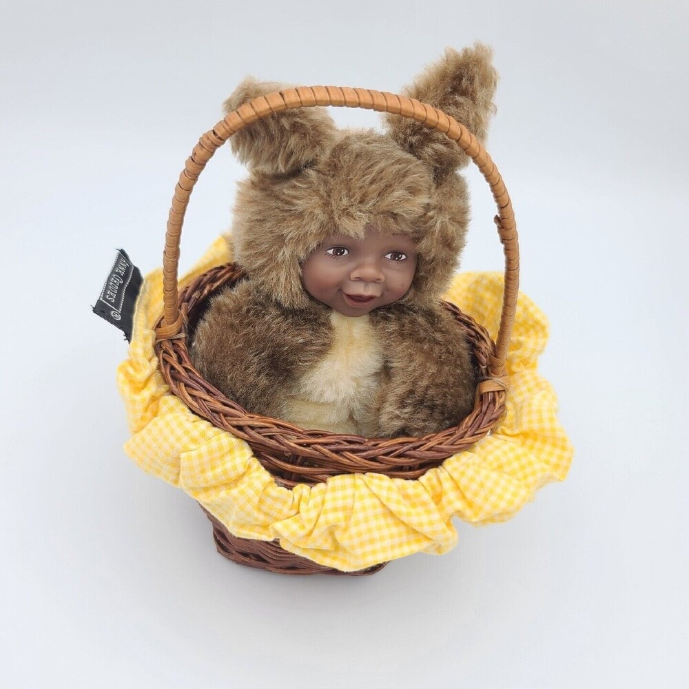Anne Geddes Baby Squirrel Doll in Basket African American